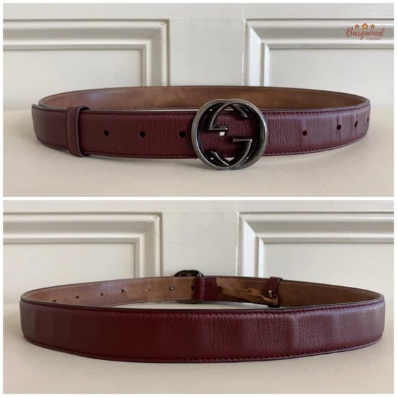 Authentic Gucci Dark Maroon Calfskin Leather Interlocking G Buckle Belt 85/34 main image 9